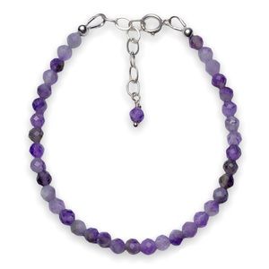 Genuine Amethyst Bracelet Faceted Natural Crystal beads Sterling Silver Jewelry